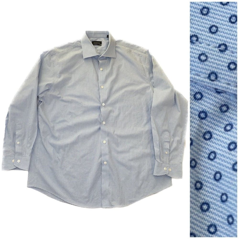 Mens Esquire Slim Fit Size 16.5 32/33 Long Sleeve Dress Shirt Dots Blue